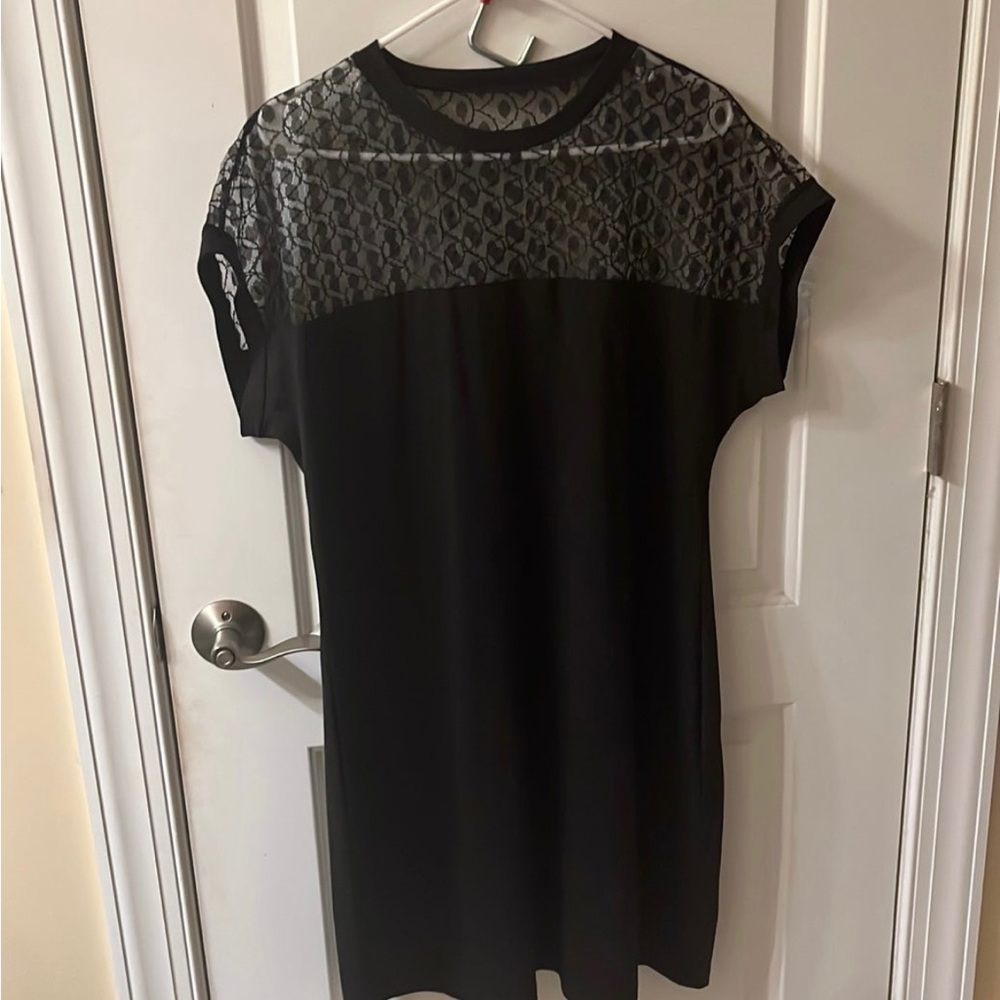 SHEIN - black short dress with mesh sleeves and collarbone